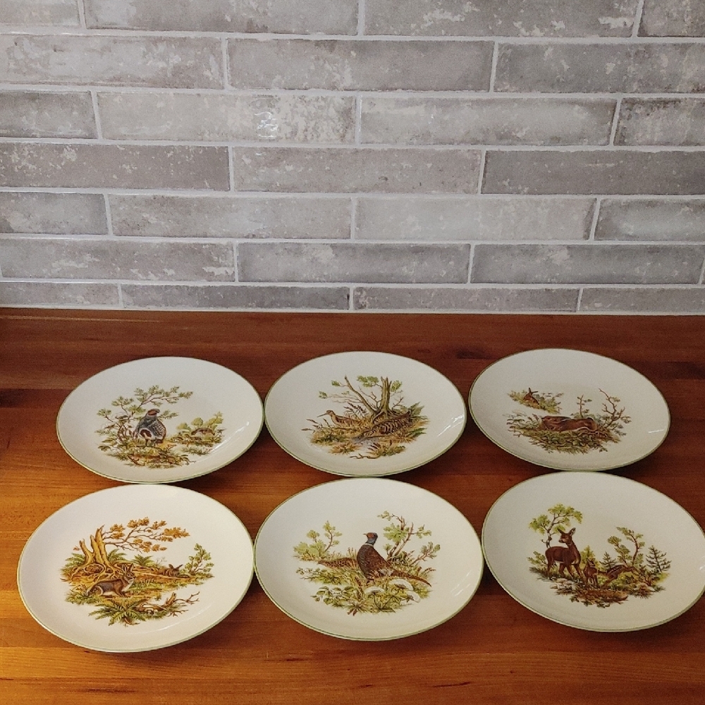 6 Bareuther Waldsassen Wildlife Transferware Porcelain Luncheon Plates - Picture 17 of 17